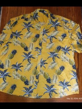 Hisdern Size 3XL Men's Yellow Pineapple Print Short-Sleeve Shirt